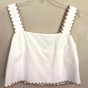 Tuckernuck Off-White Scalloped Crop top - adjustable in back